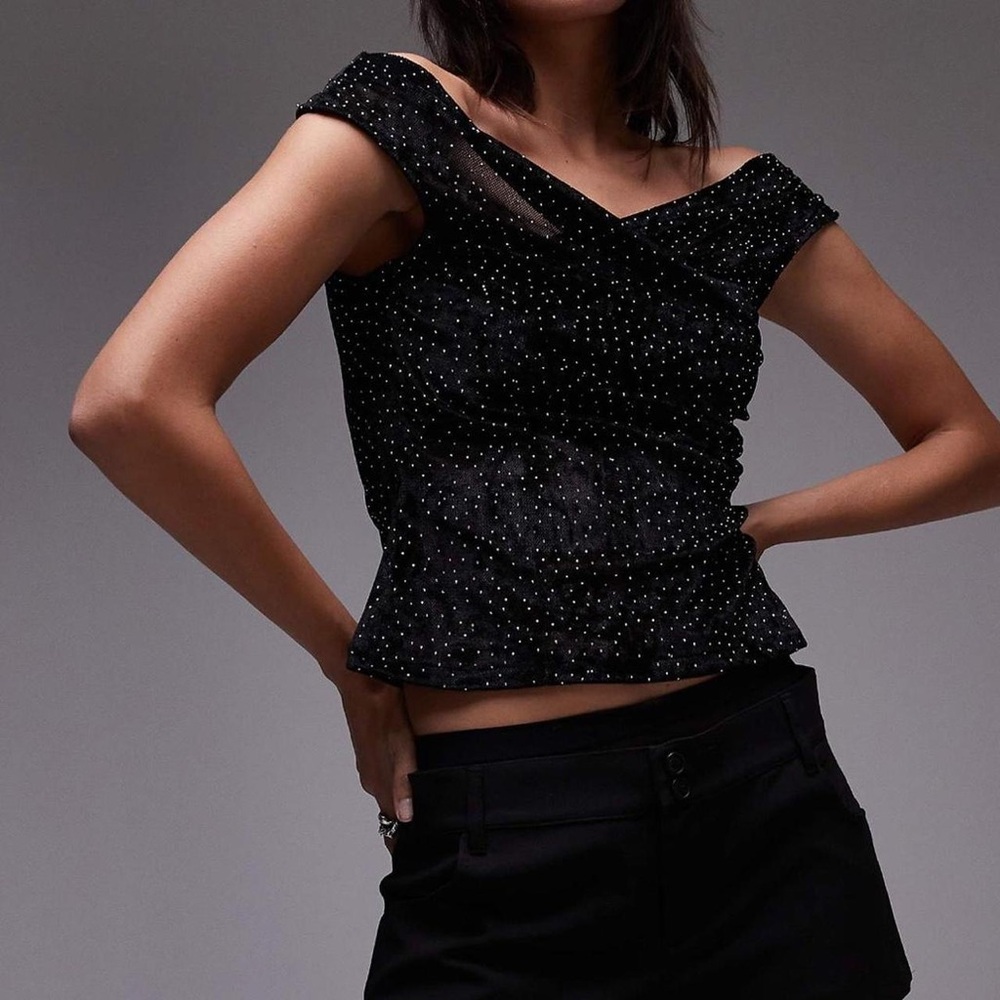 Mango Black Beaded Off-Shoulder Blouse